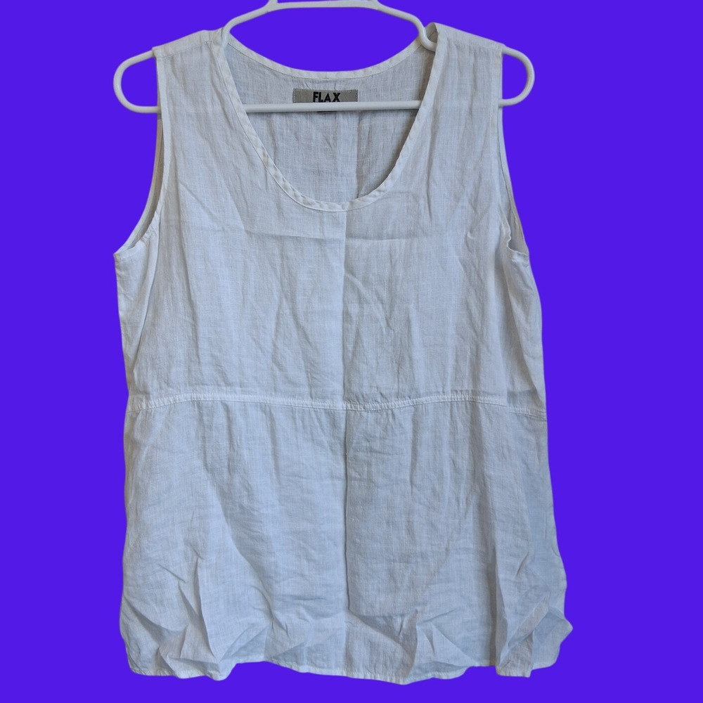 Flax White  Linen Sleeveless Tank Women's Sz Small Quiet Luxury Lightweight EUC